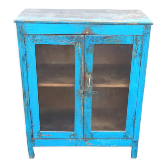 Vitrine en bois bleu ancienne