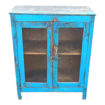 Old blue wooden showcase