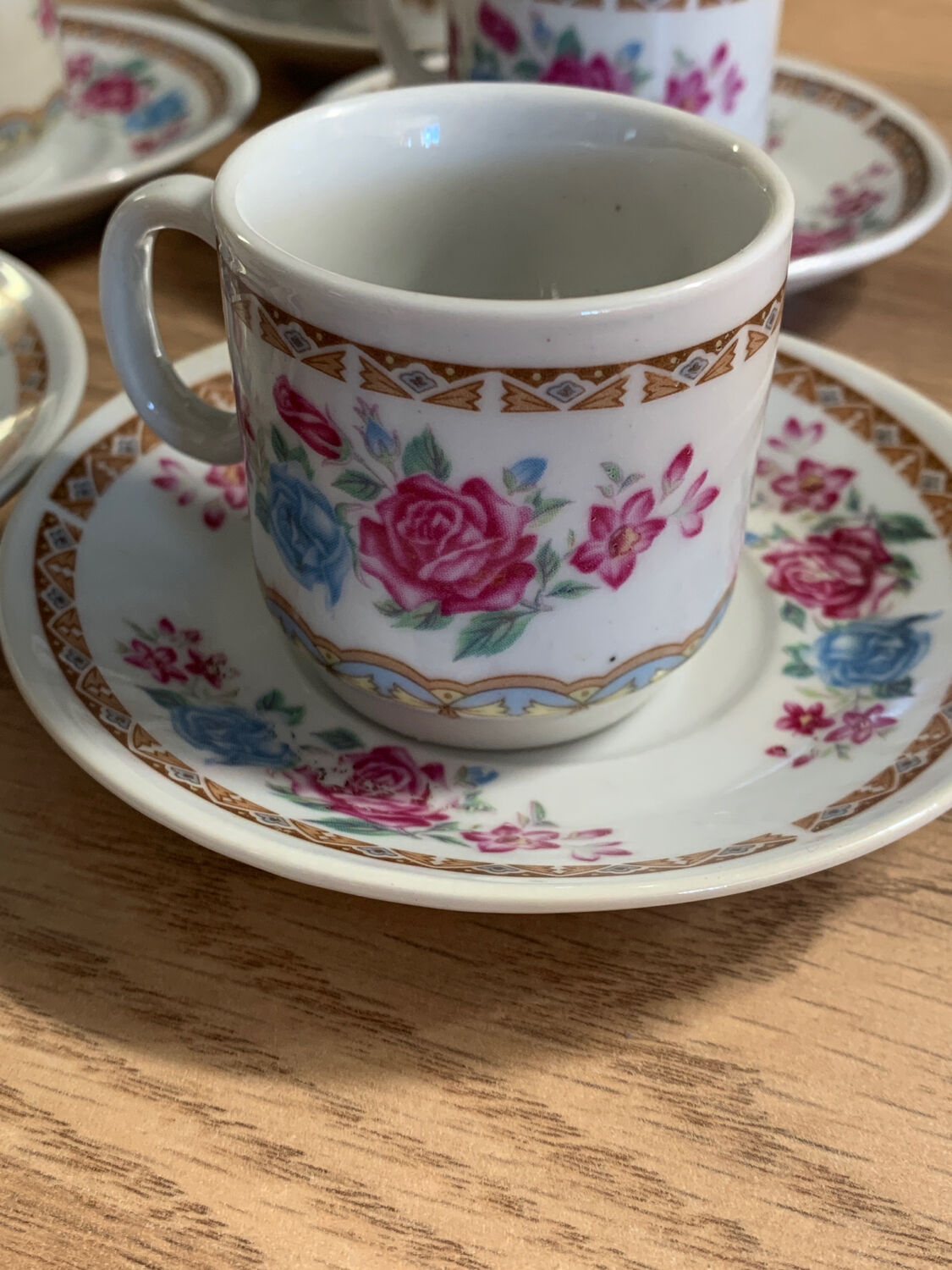 Tea set or coffee rose flowers 6 cups 5 under cups