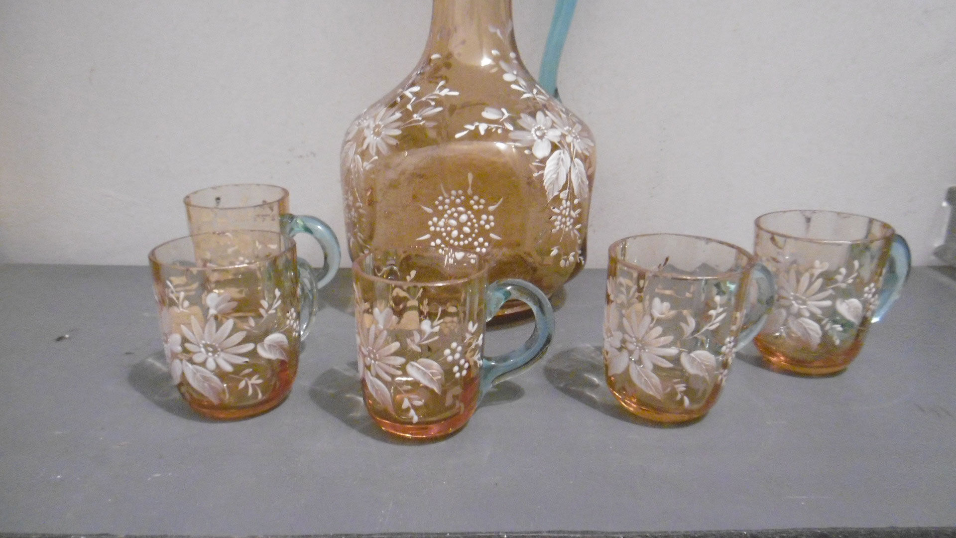 Service a liqueur carafe et verres verre emailé