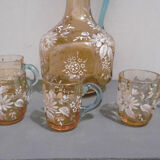 Emaille glass service a liqueur carafe and glasses