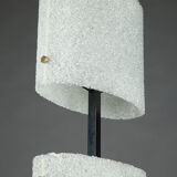 Scandinavian floor lamp in black lacquered steel and teak with two diffusers