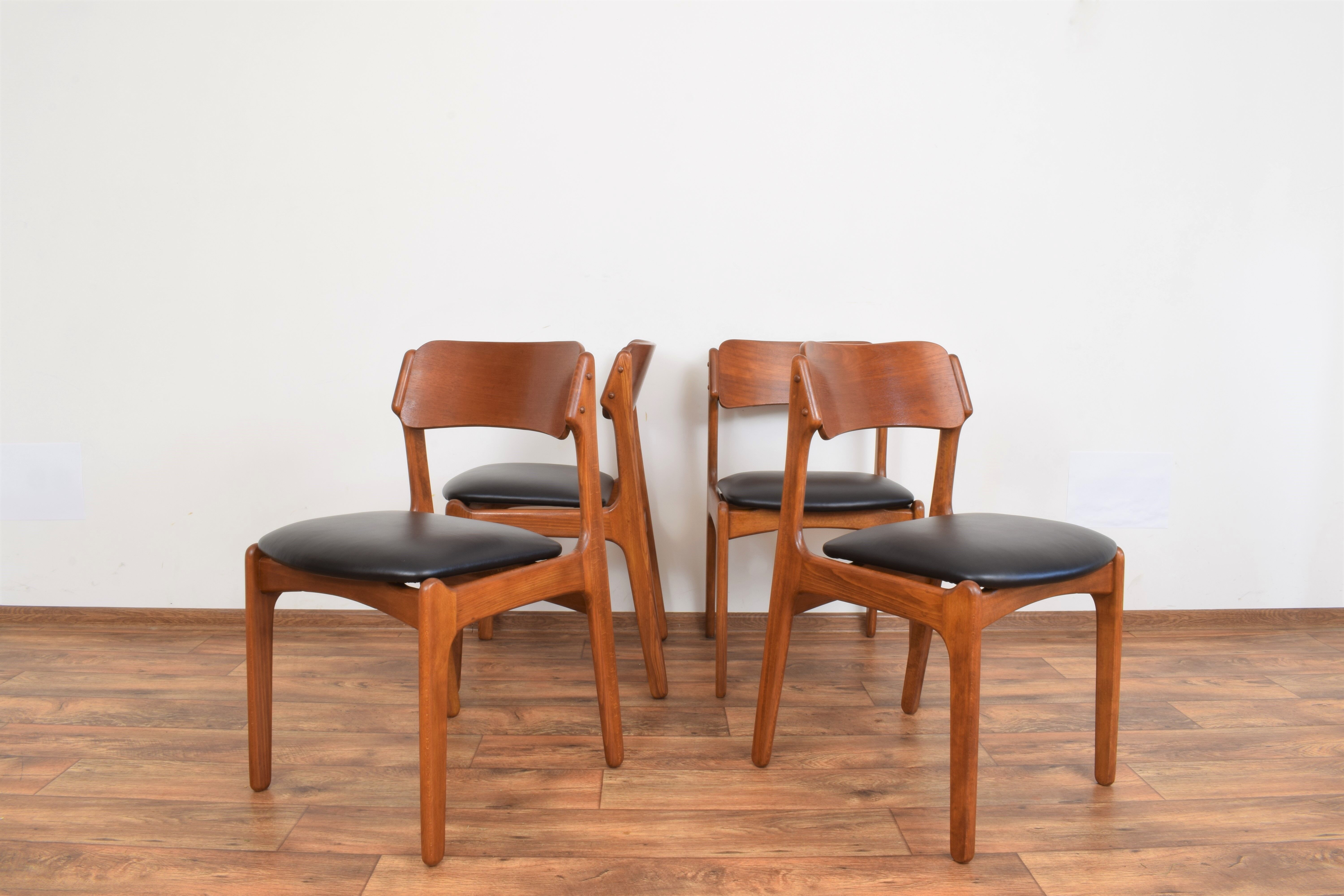 Mid-century danish teak & leather dining chairs by Erik Buch, 1960
