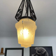 Hanging lamp in wrought iron and pressed molded glass, art nouveau