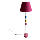 Lampadaire vintage IKEA en métal blanc avec abat-jour en tissu rose et accents colorés