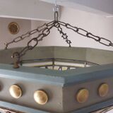 Large octagonal ceiling art deco wood and 1940s bubbled glass