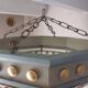 Large octagonal ceiling art deco wood and 1940s bubbled glass