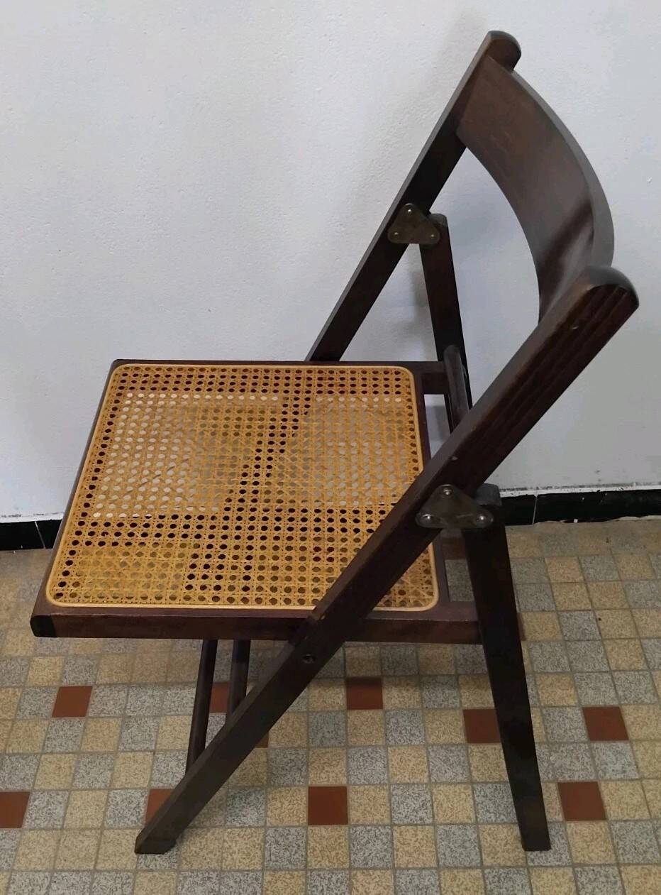 Set of 4 vintage 1970s folding chairs in wood and caning