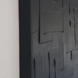 Tableau peinture abstraite monochrome minimaliste noir