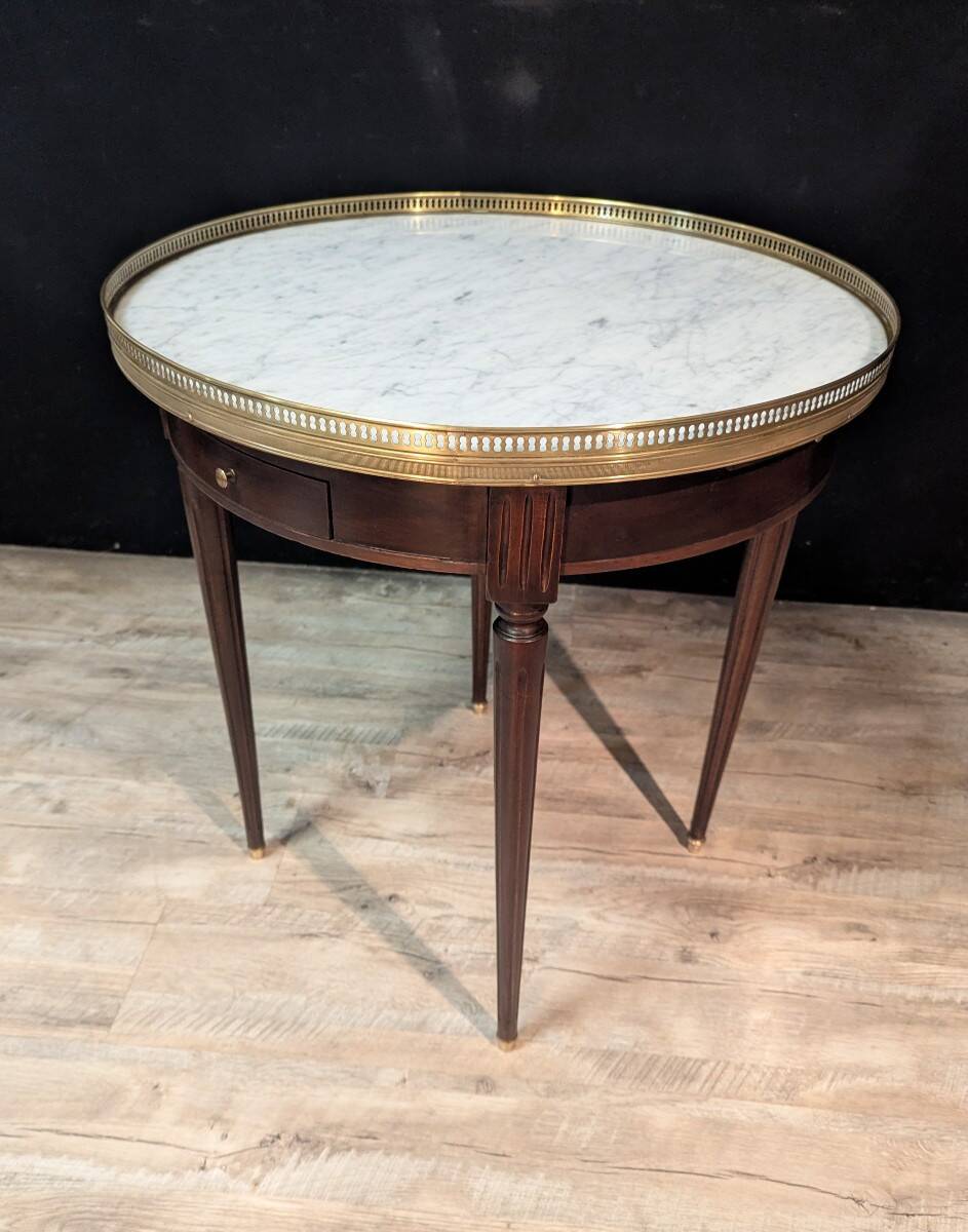 Mahogany bouillotte table, marble top