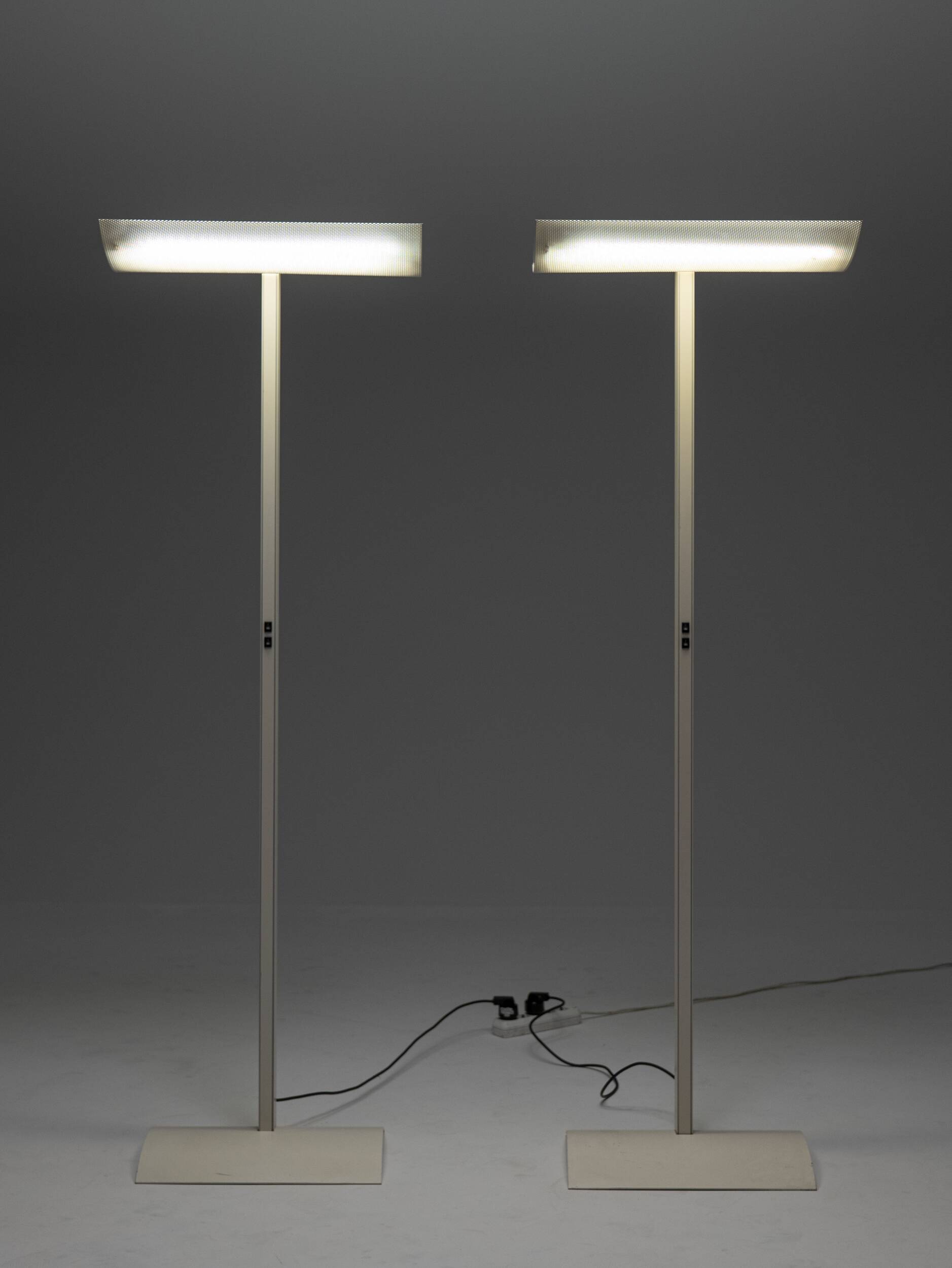 Pair of white Sames floor lamps, Italy, 1980s