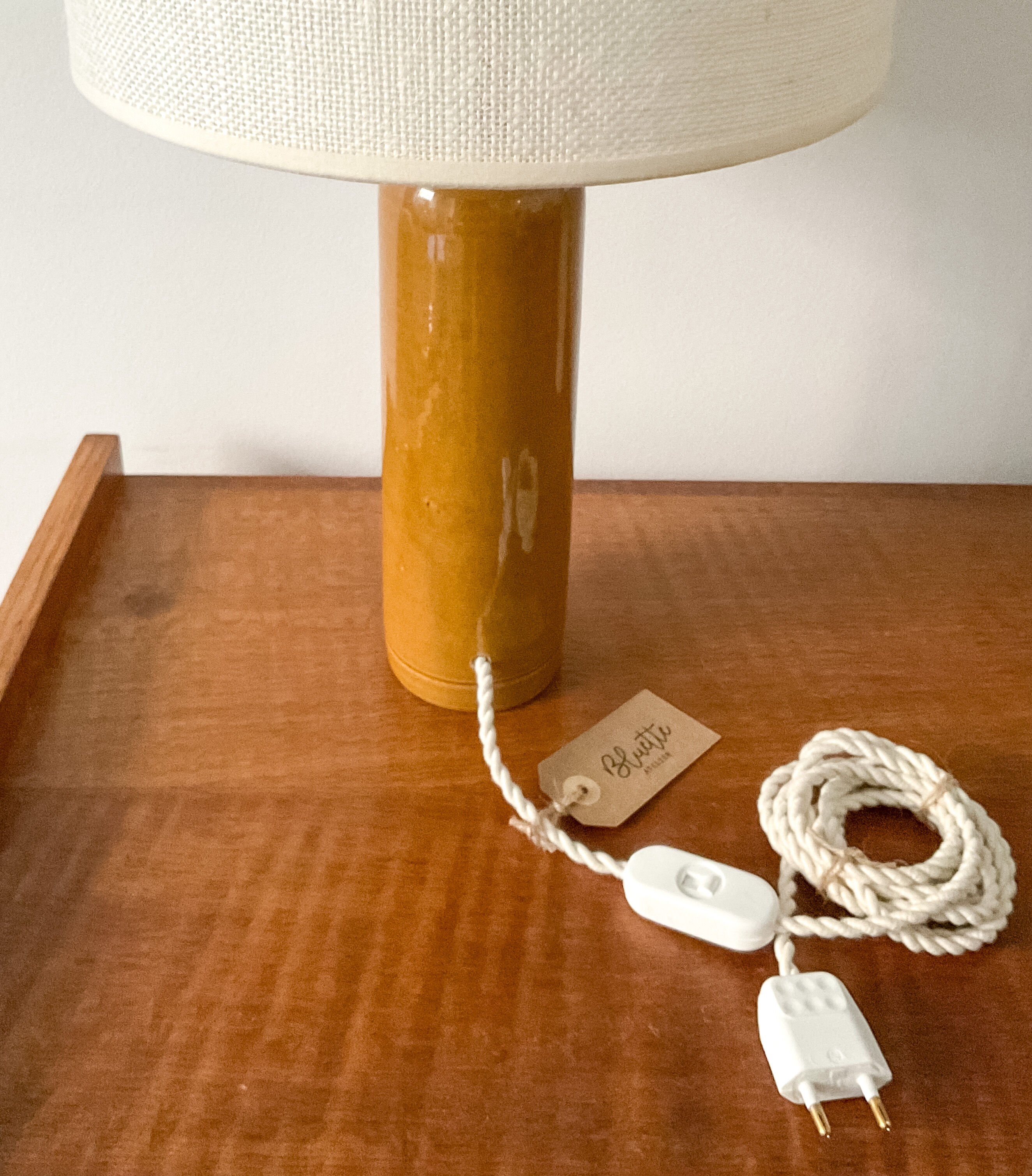 Stoneware and burlap lamp