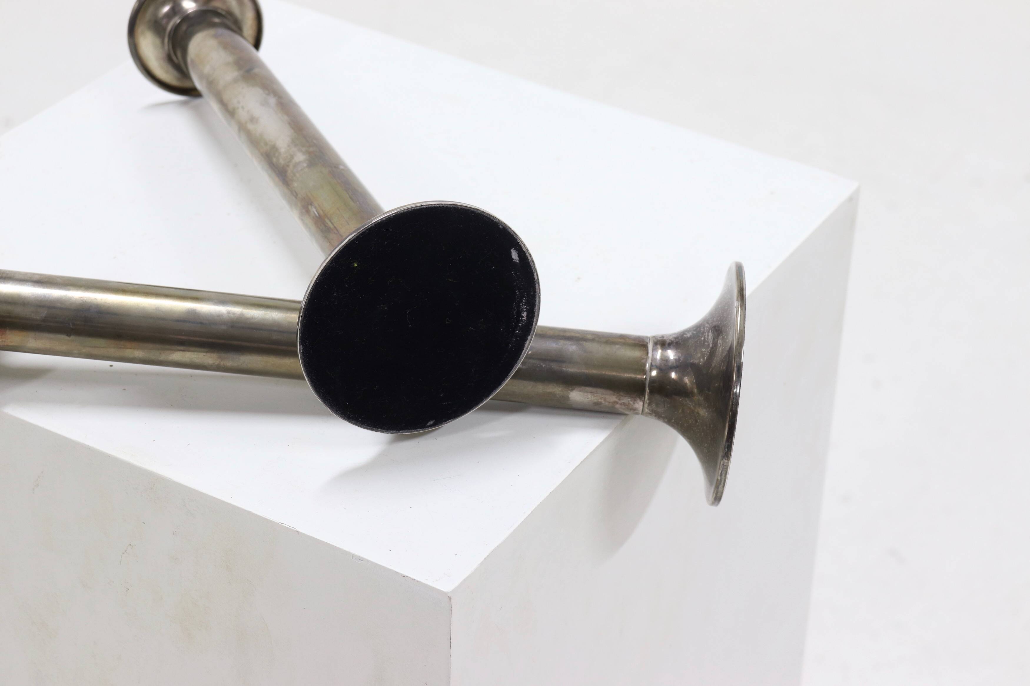 Pair Stainless Steel Silver Plated Candlesticks 1960s