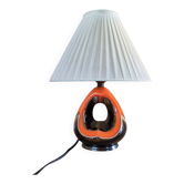 Orange ceramic lamp in Vallauris style by Fanier with pleated shade.