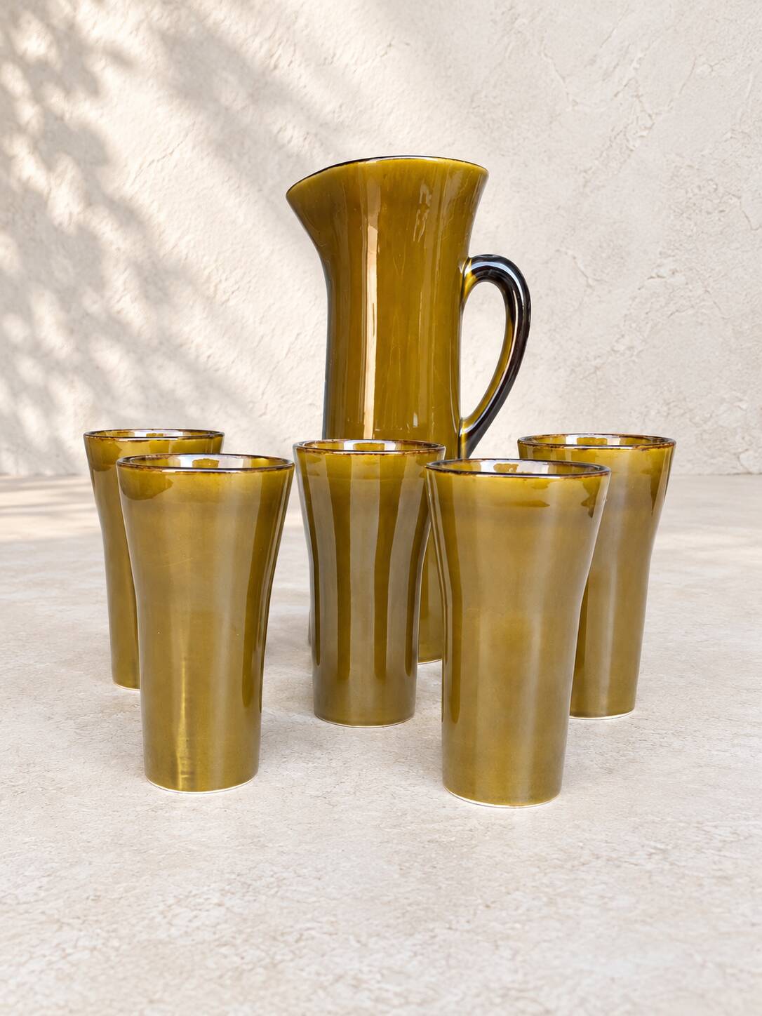 Vintage orangeade service in glazed ceramic – Gladys jug & 5 glasses
