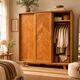 Parisian wardrobe with sliding doors, solid raw oak, 1960.