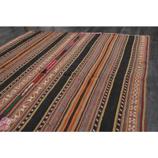 1970s Turkish Hand-Knotted Wool Cotton Orange Kilim Area Rug 150x192