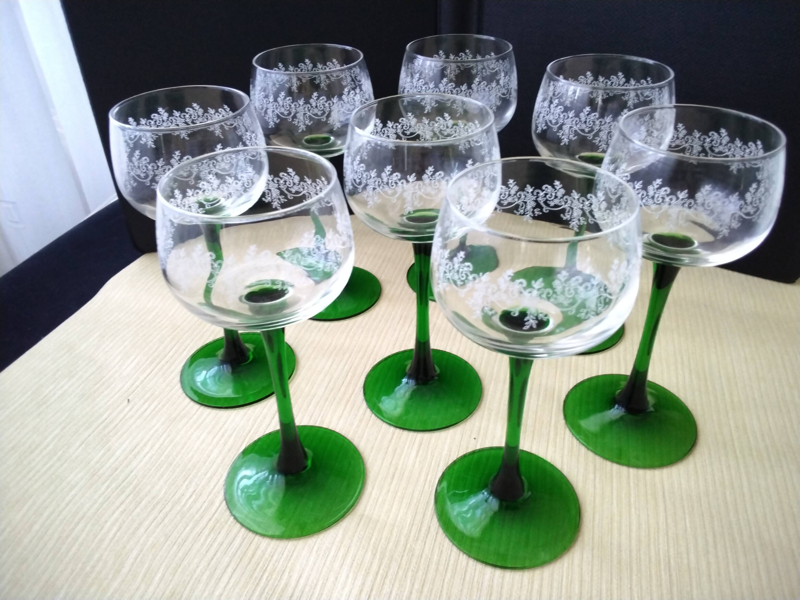 8 Alsace white wine glasses Luminarc screen-printed decor