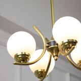 Mid-Century Italian Brass and Opaline Chandelier
