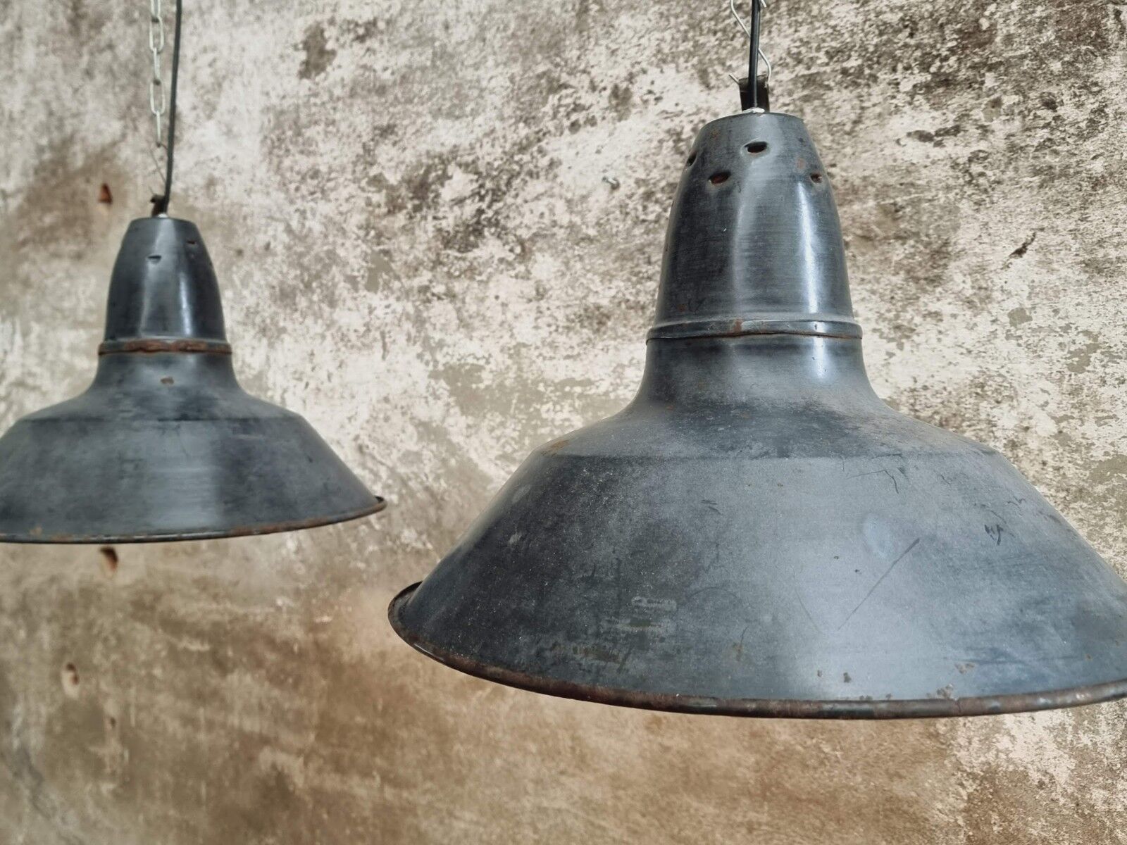 Set old enamel lamps factory lamps blue black