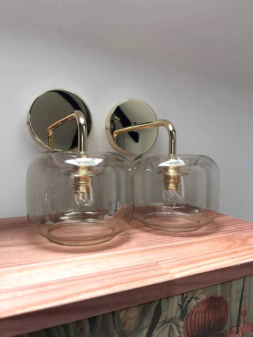 Pair of vintage smoked glass wall lights