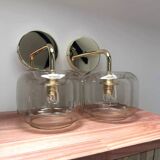 Pair of vintage smoked glass wall lights