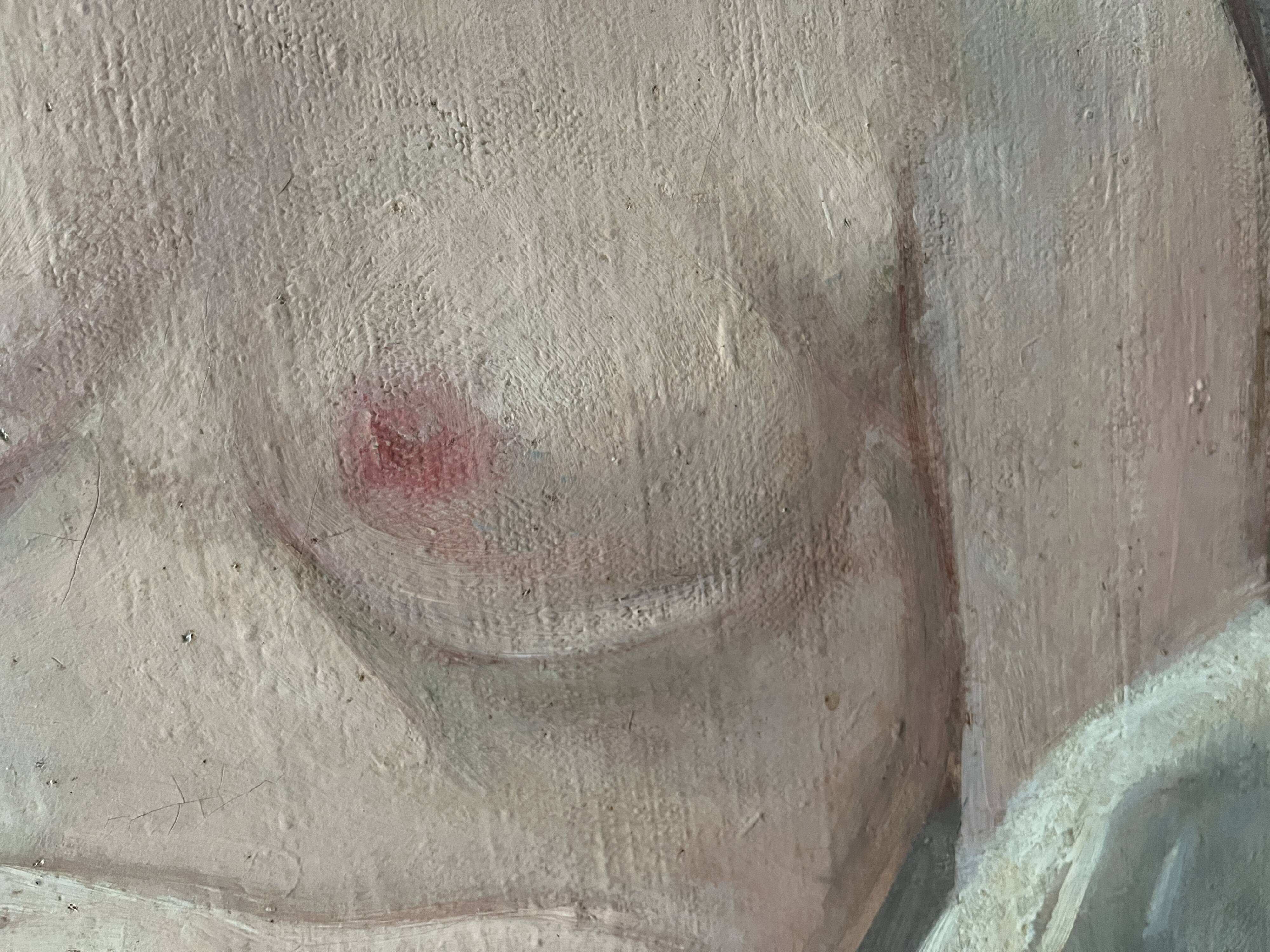 Oil painting on canvas of a nude woman in Art Deco style, old portrait.