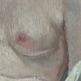 Oil painting on canvas of a nude woman in Art Deco style, old portrait.