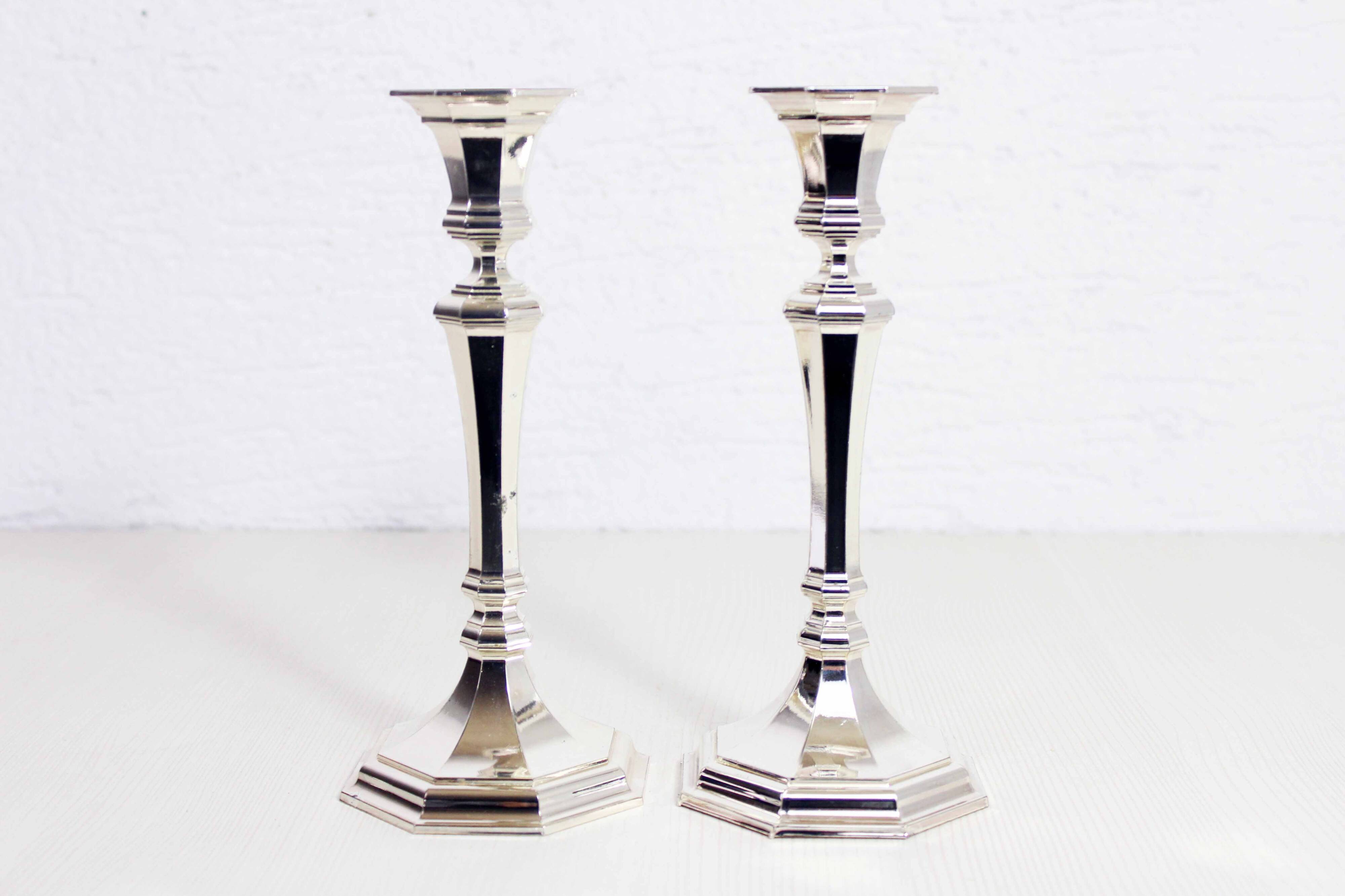 Pair of silver-plated metal candlesticks, BMF 1960