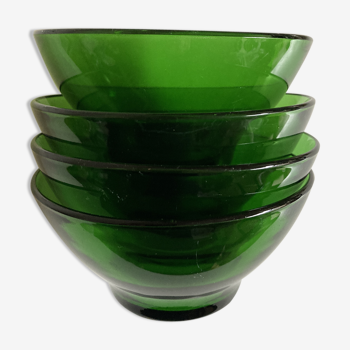 Set de 4 bols en verre Arcopal verts 1960