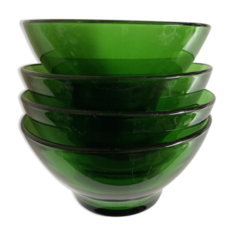 Set of 4 green arcopal glass bowls 1960