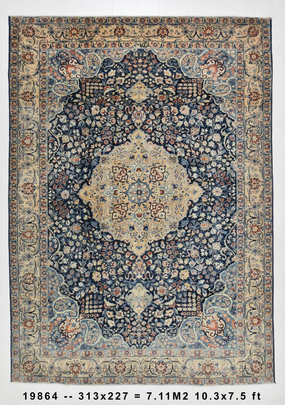 8x10 Oversize Navy Blue Persian Rug, 227x313Cm