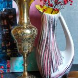 Free-form ceramic vase by R. Dupanier with abstract decoration from the 50s