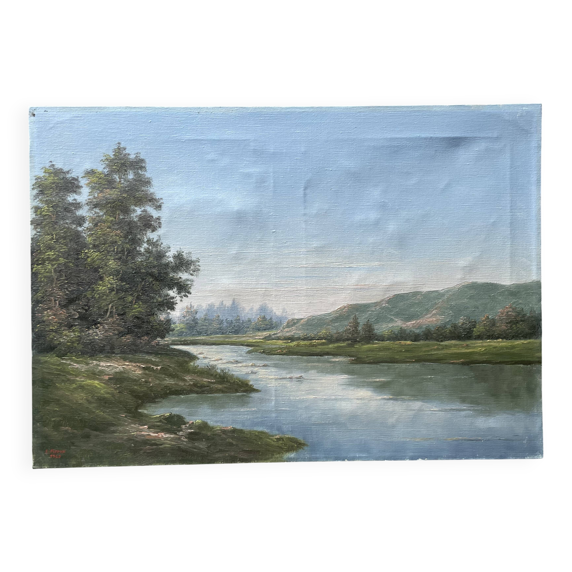 Painting, landscape signed E. Pirson 1969