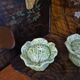 Vintage cabbage barbotine salt and pepper shaker duo