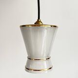 Small white and gold diabolo pendant light