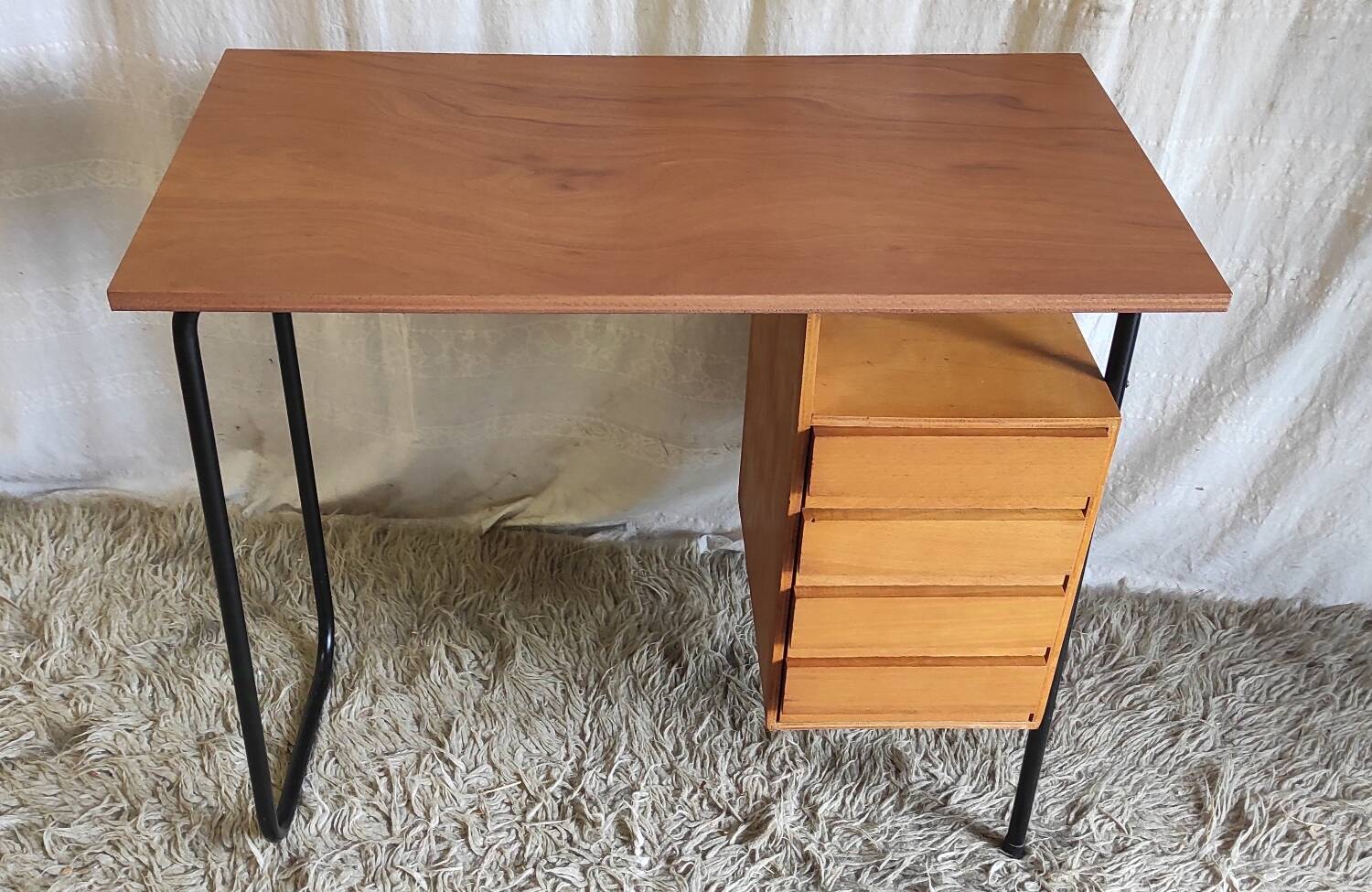 Bureau moderniste en métal et bois - années 60/70