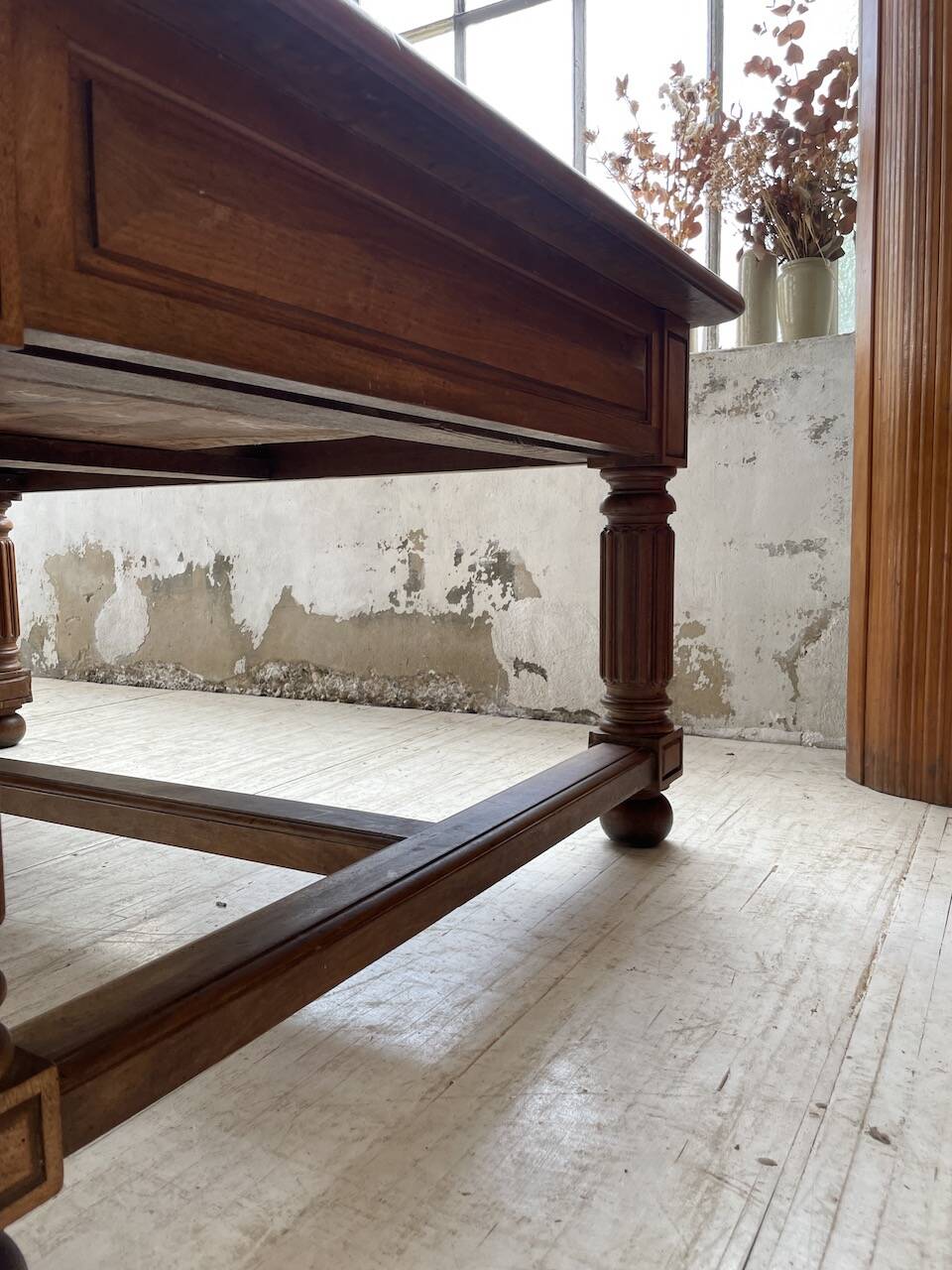 Solid walnut farmhouse castle table 1900 XXL