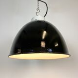 Industrial black enamel lamp with porcelain top, 1950s