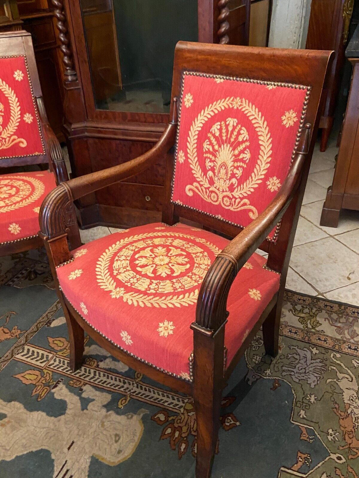 Period armchair Restoration in solid carved mahogany