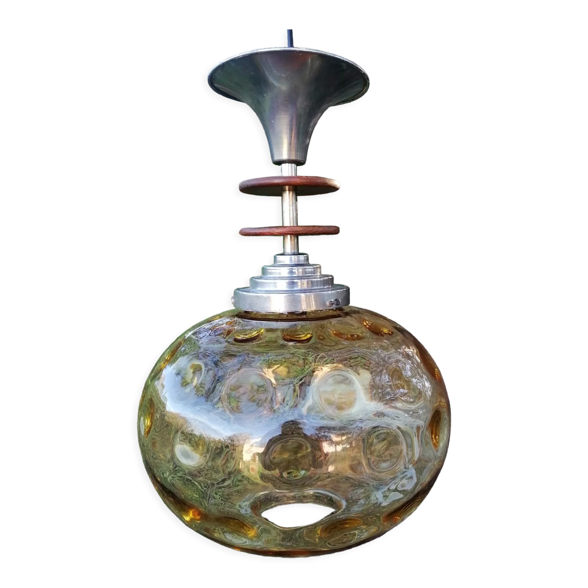 Vintage suspension ball in amber glass