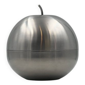 Seau à glace "pomme" italien en acier inoxydable brossé, 1970s