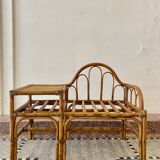 Vintage bamboo and rattan telephone bench