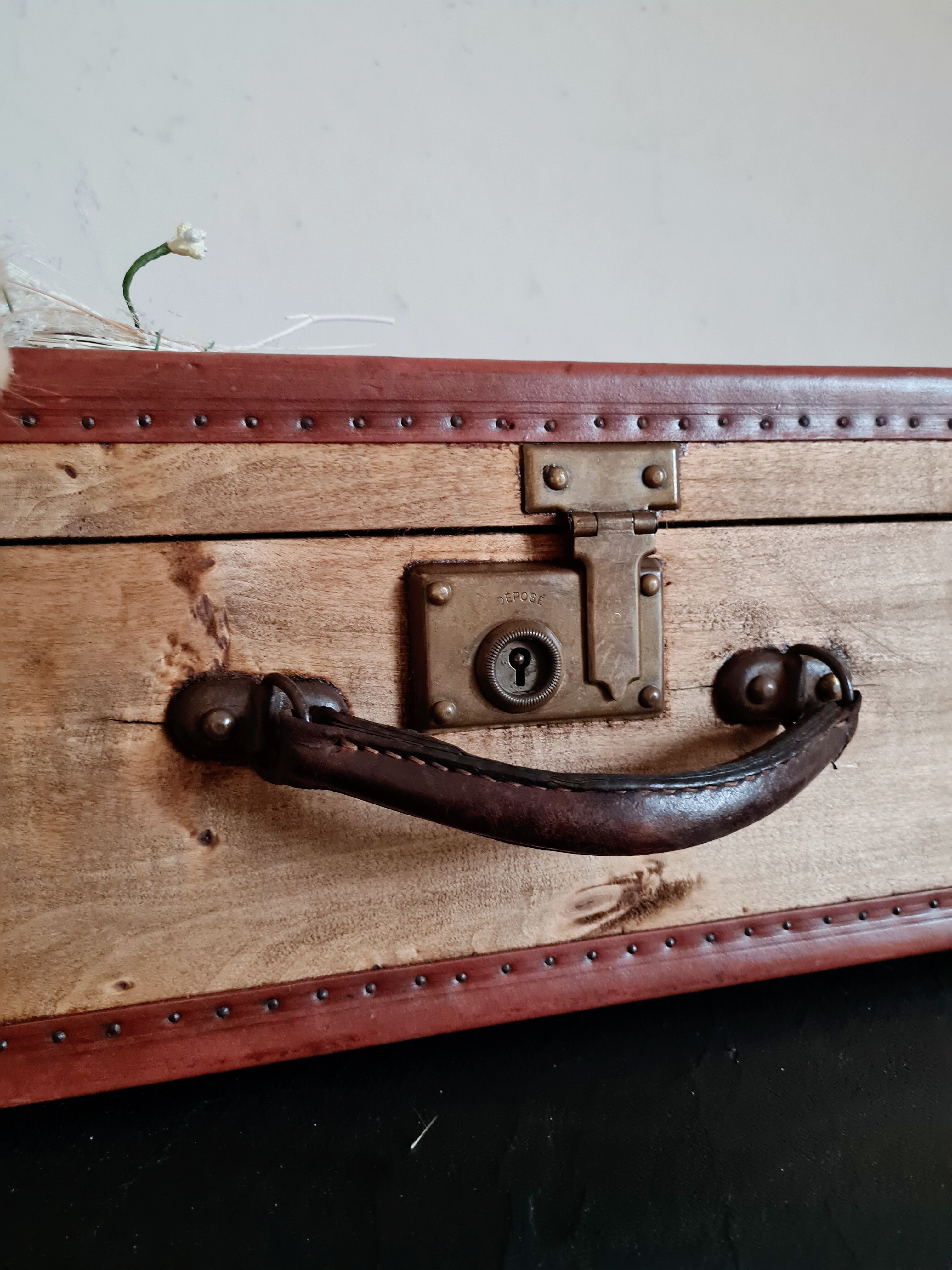 Old wooden and leather trunk