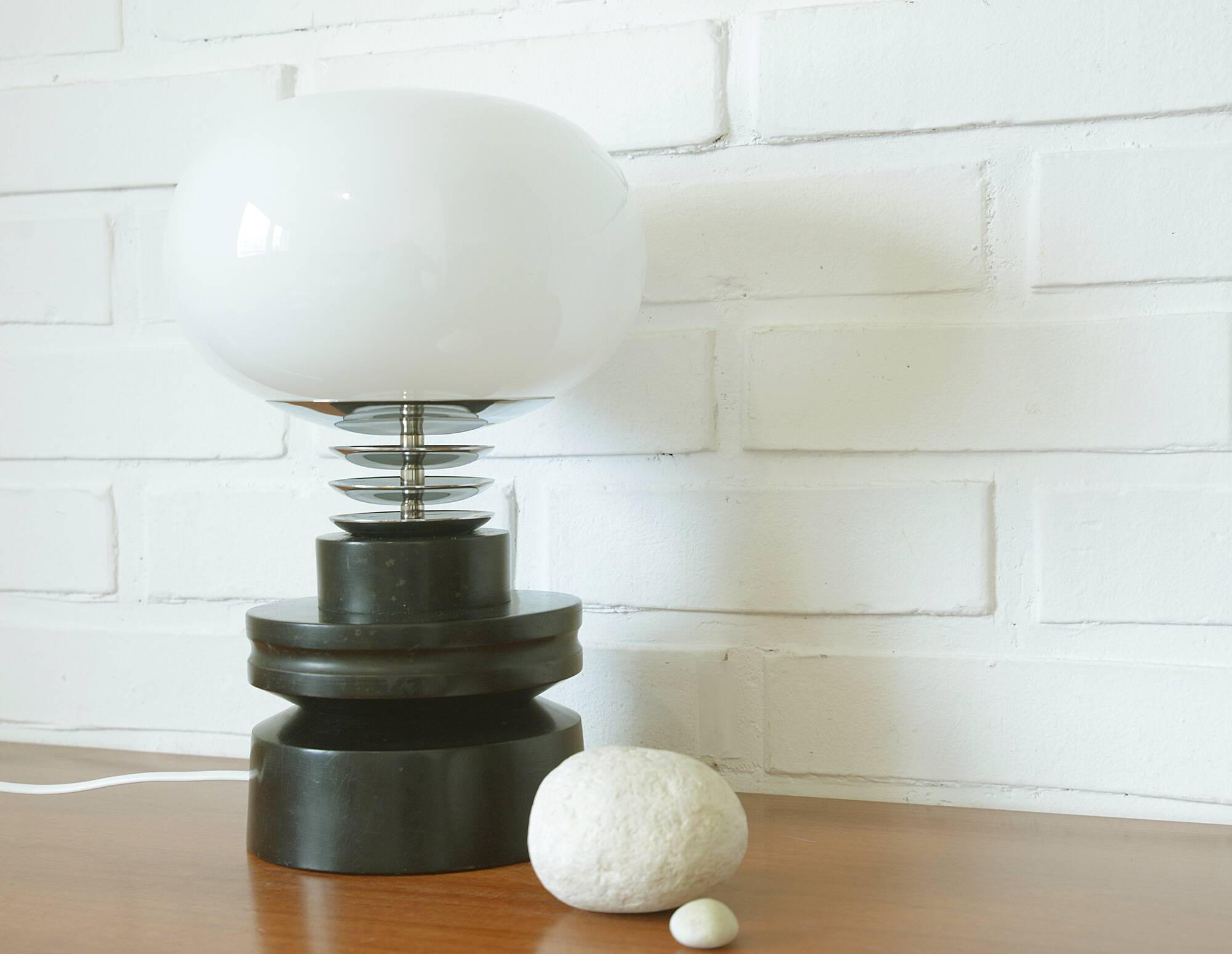 Vintage mid century modern space age Japandi wooden table lamp redesign