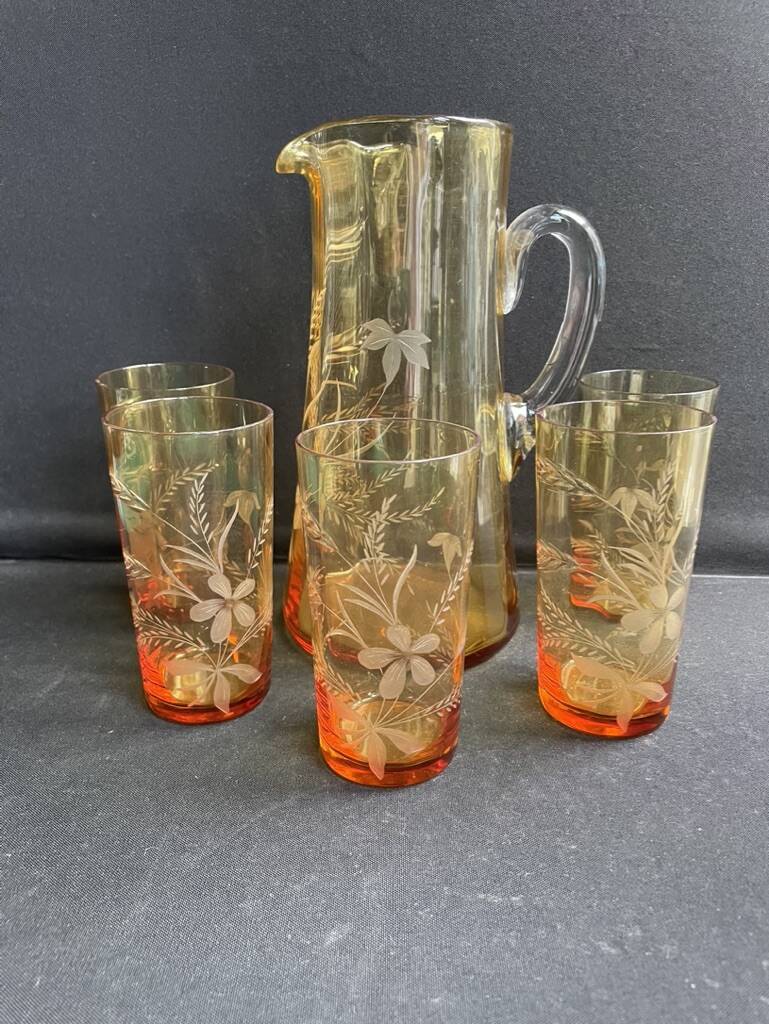 Saint Louis beer service in blown and cut amber crystal – Art Deco