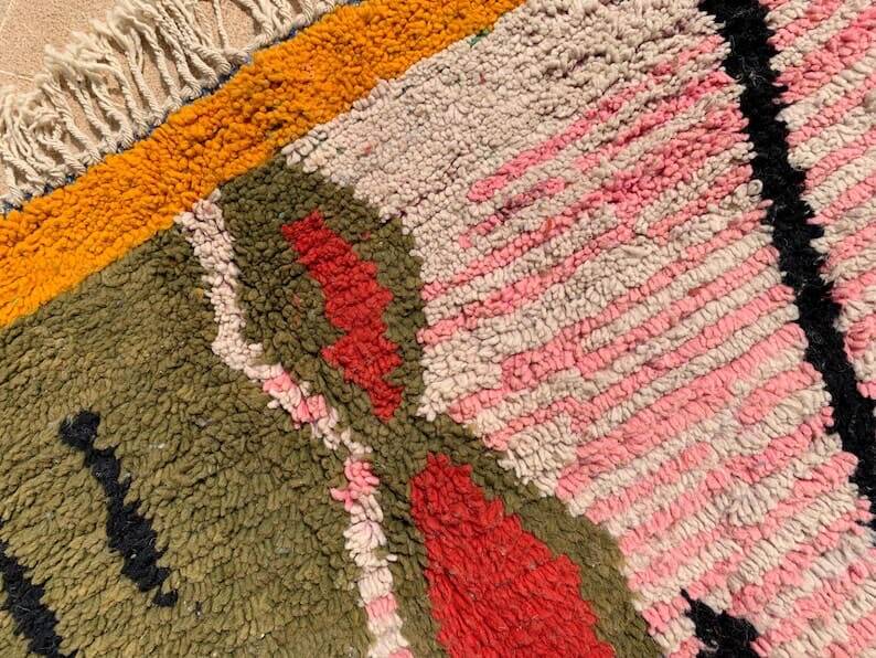 Handwoven, colorful pure wool rug, size 250 x 250 cm