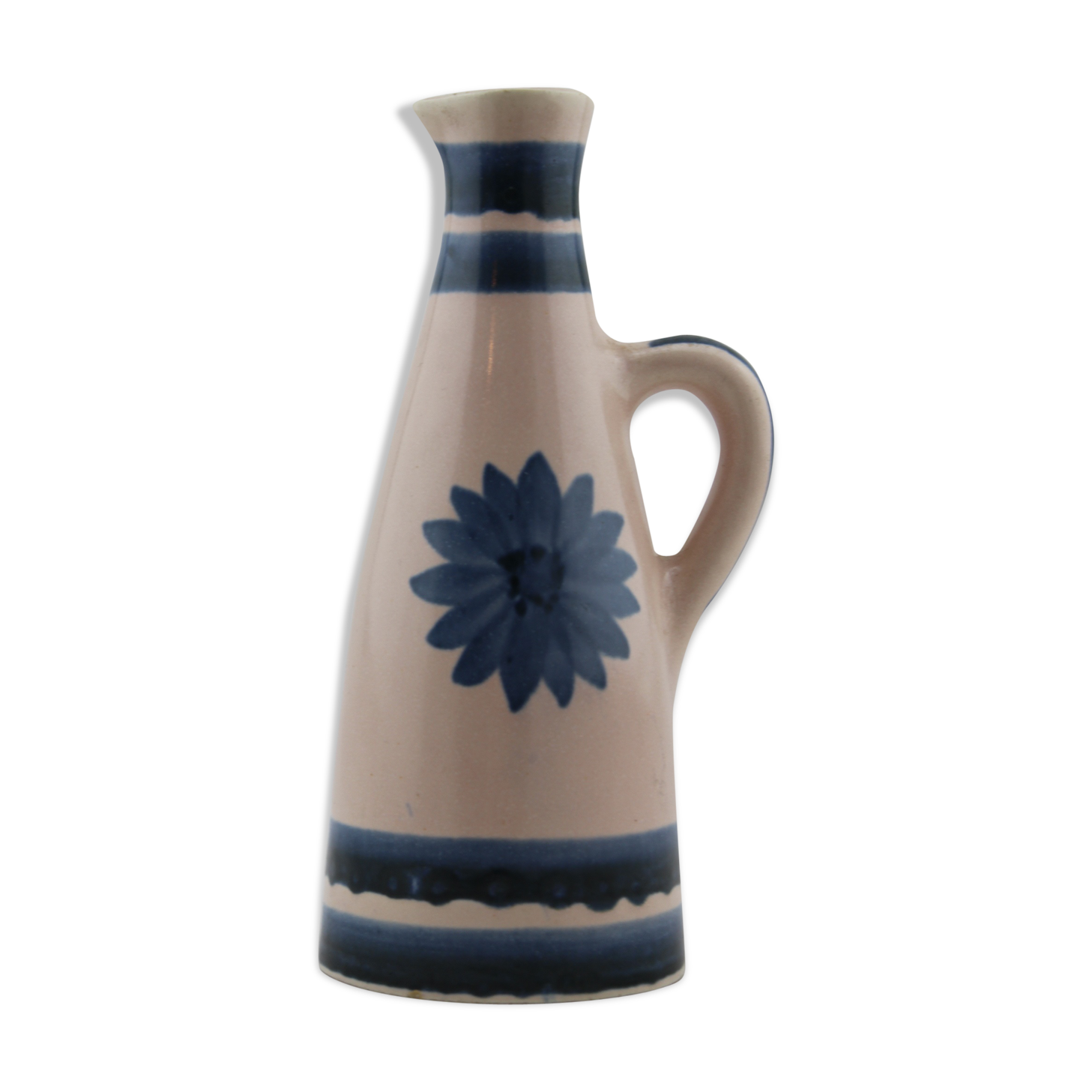 Pitcher ceramic white with blue flower, doilies