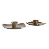 Vintage brushed metal geometric candle holders