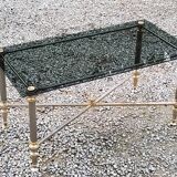 Coffee table of the 70s in neo-classical style gilded metal base and chrome smoked glass top